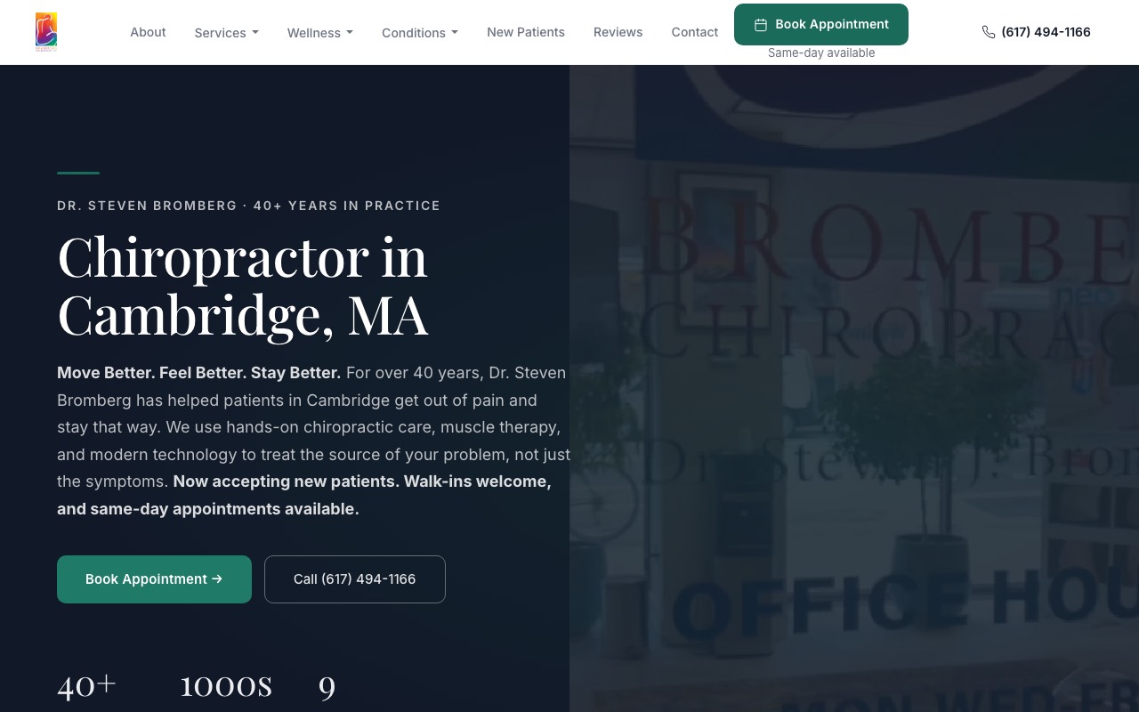 The Bromberg Chiropractic homepage as it is live today