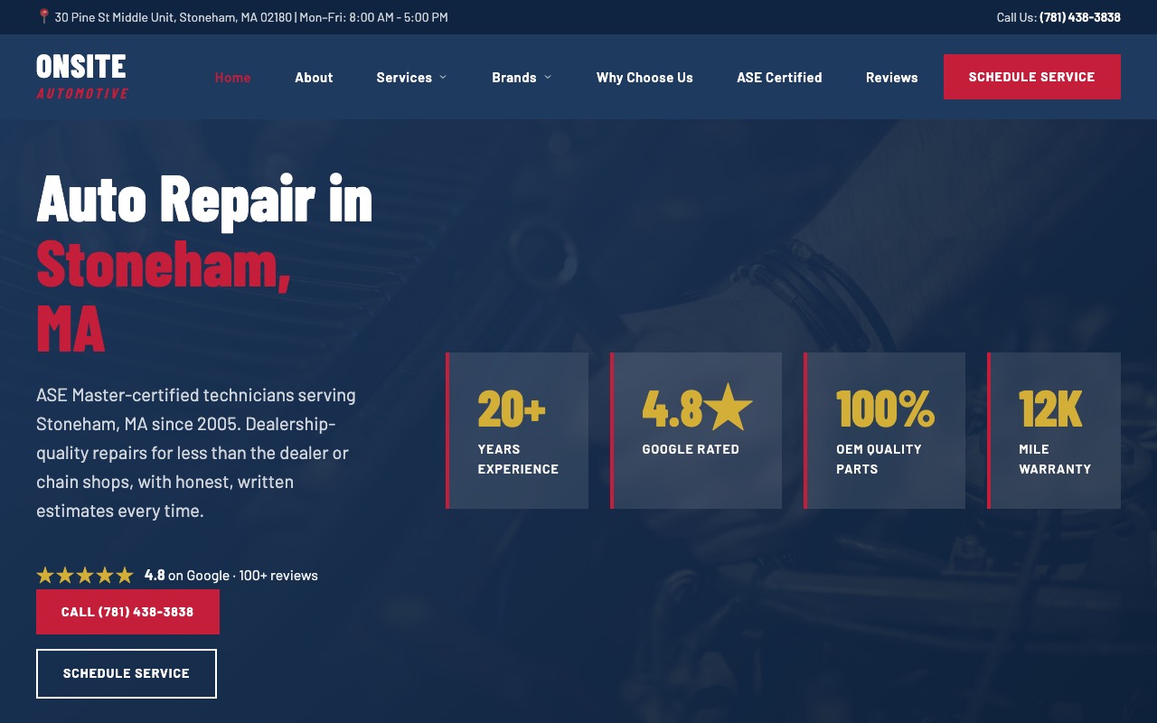 The Onsite Automotive homepage as it is live today