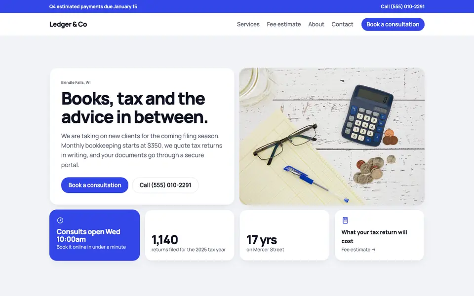 Accountants & CPAs website in the Bento design