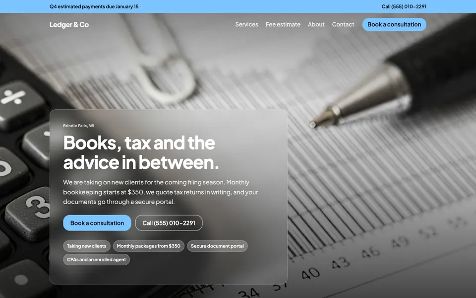 Accountants & CPAs website in the Frosted Glass design