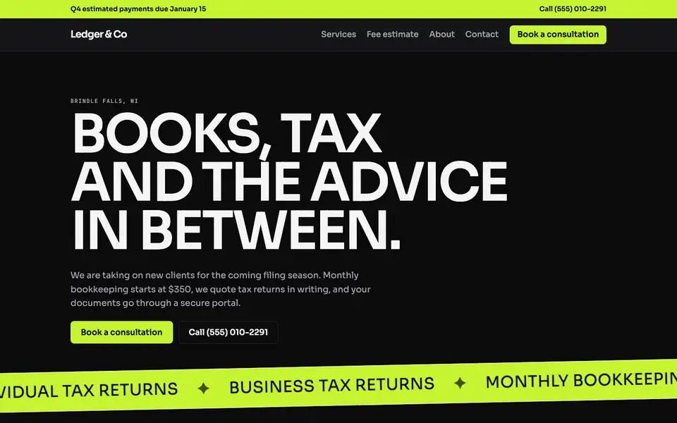Accountants & CPAs website in the Mono Neon design