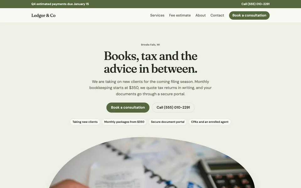 Accountants & CPAs website in the Organic design