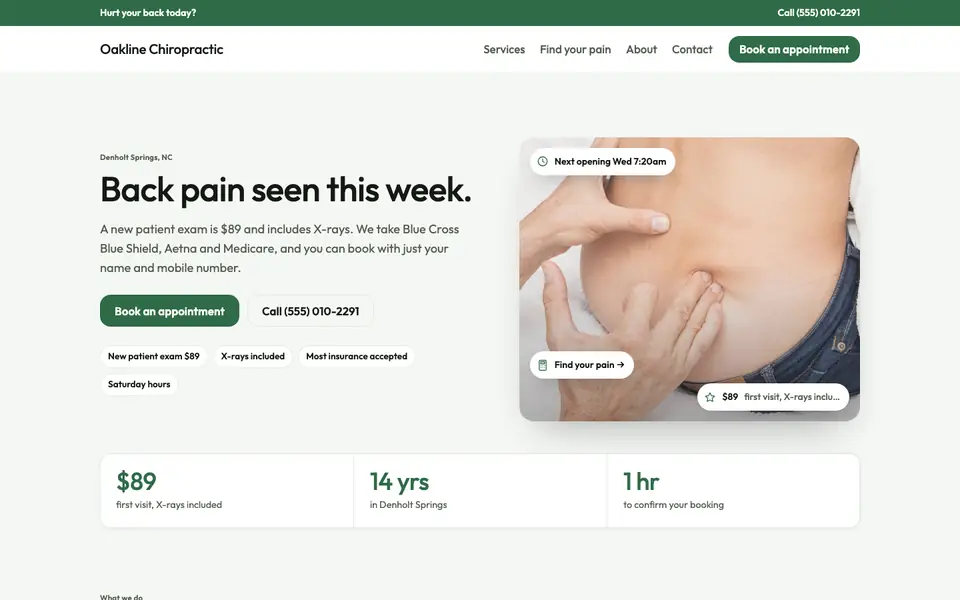 Chiropractors website in the Clinical design