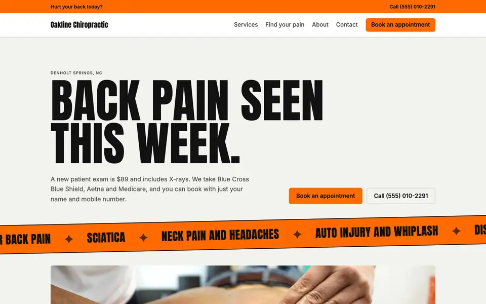 Chiropractors website in the Kinetic Type design