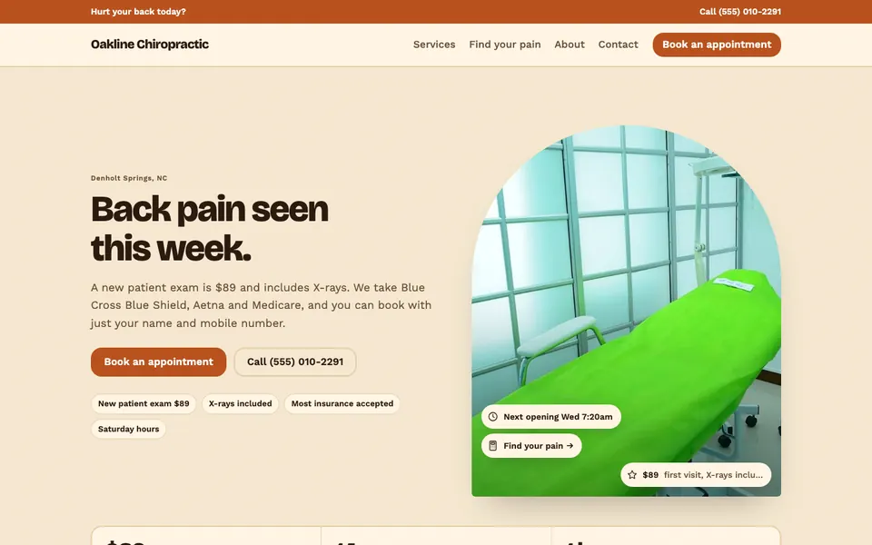 Chiropractors website in the Retro Warm design