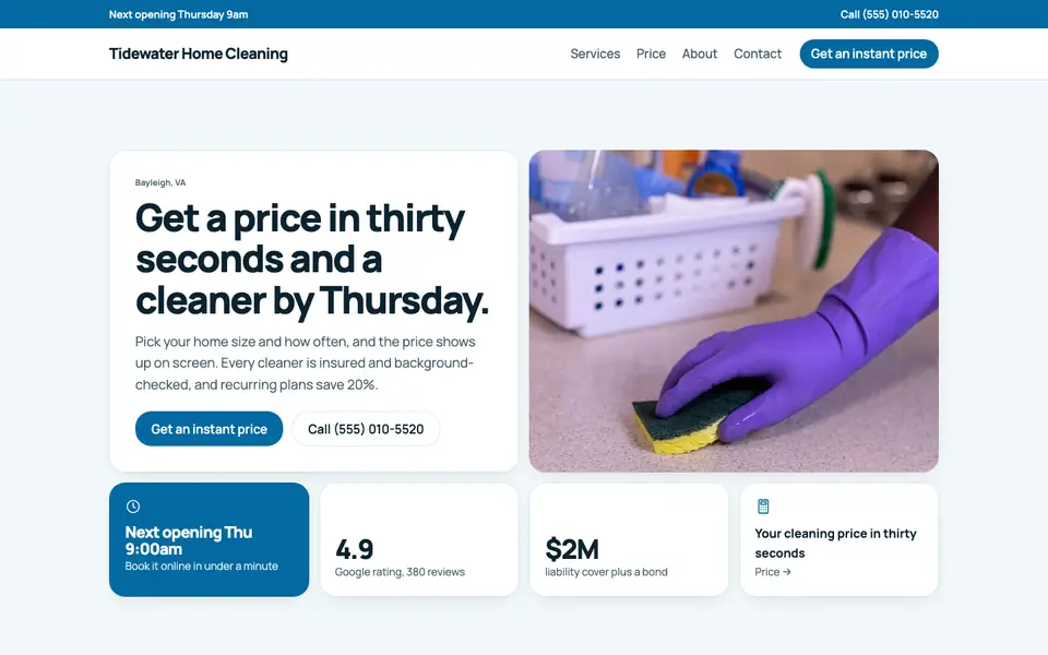 Cleaning Services website in the Bento design