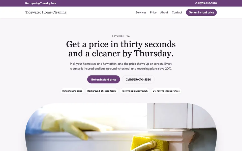 Cleaning Services website in the Boutique design