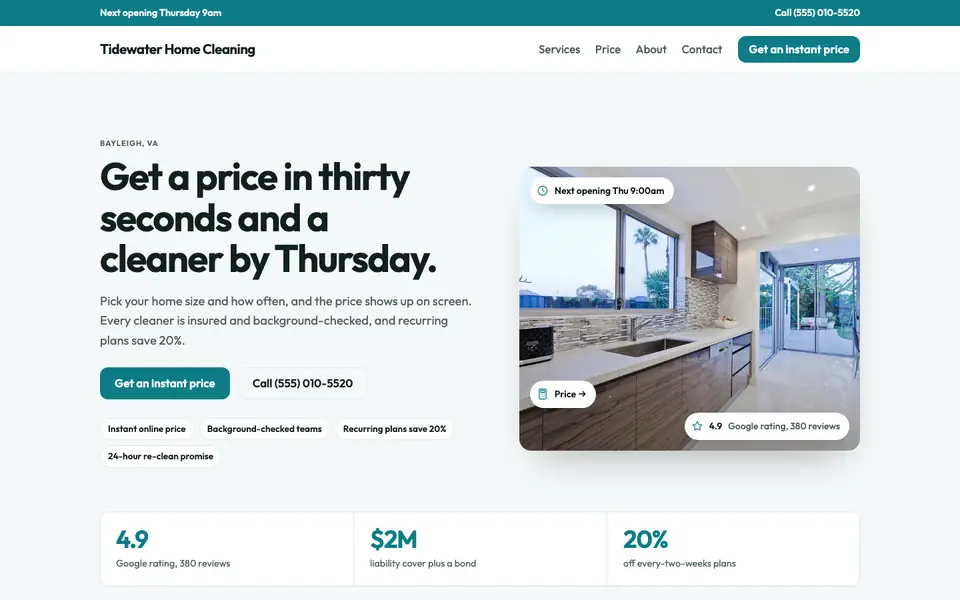 Cleaning Services website in the Modern design