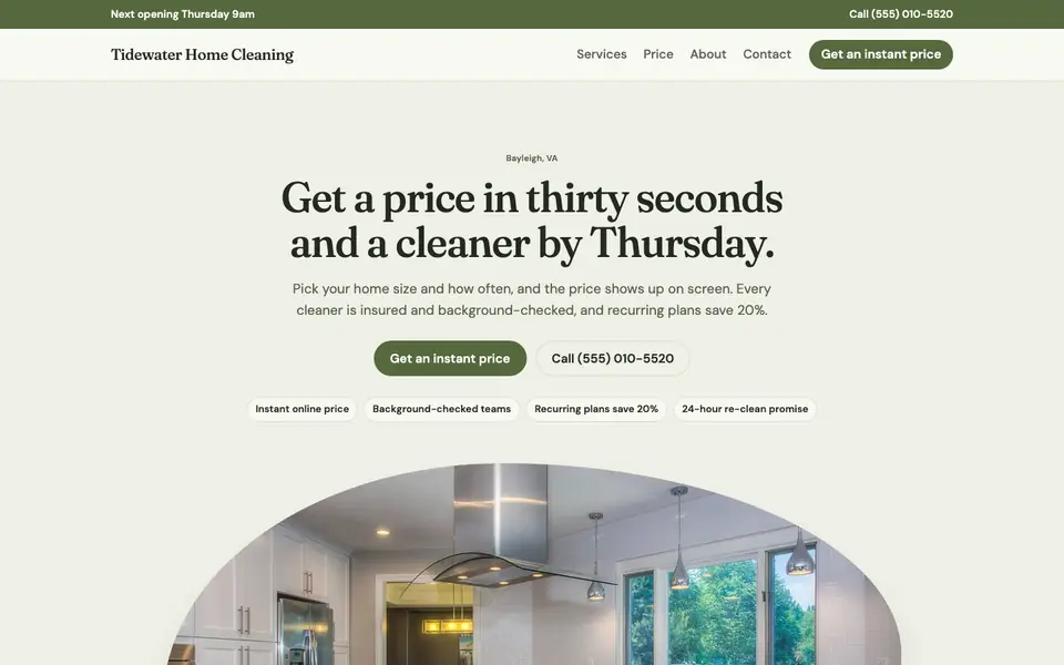 Cleaning Services website in the Organic design