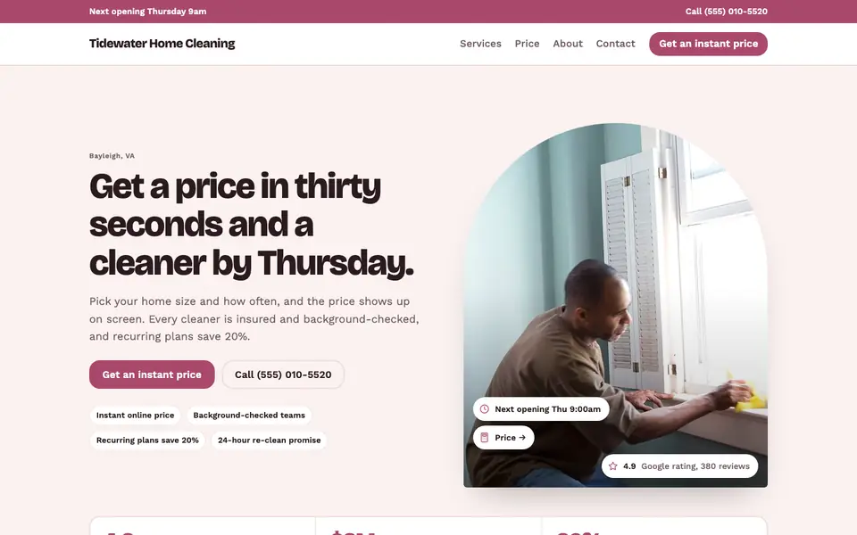 Cleaning Services website in the Retro Warm design