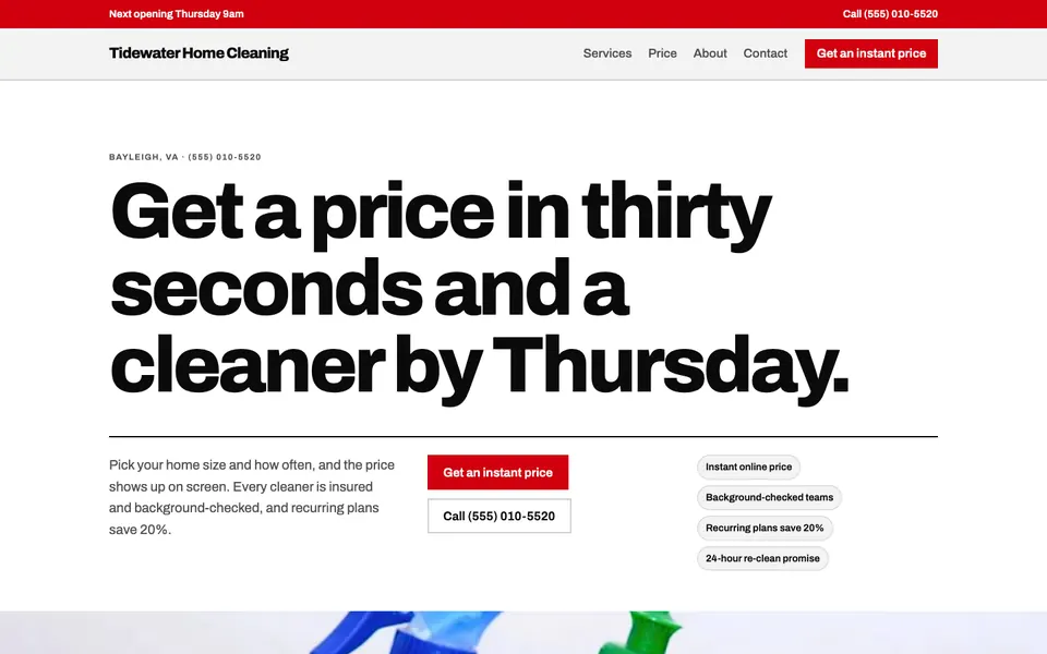 Cleaning Services website in the Swiss Grid design