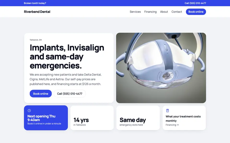 Dentists website in the Bento design