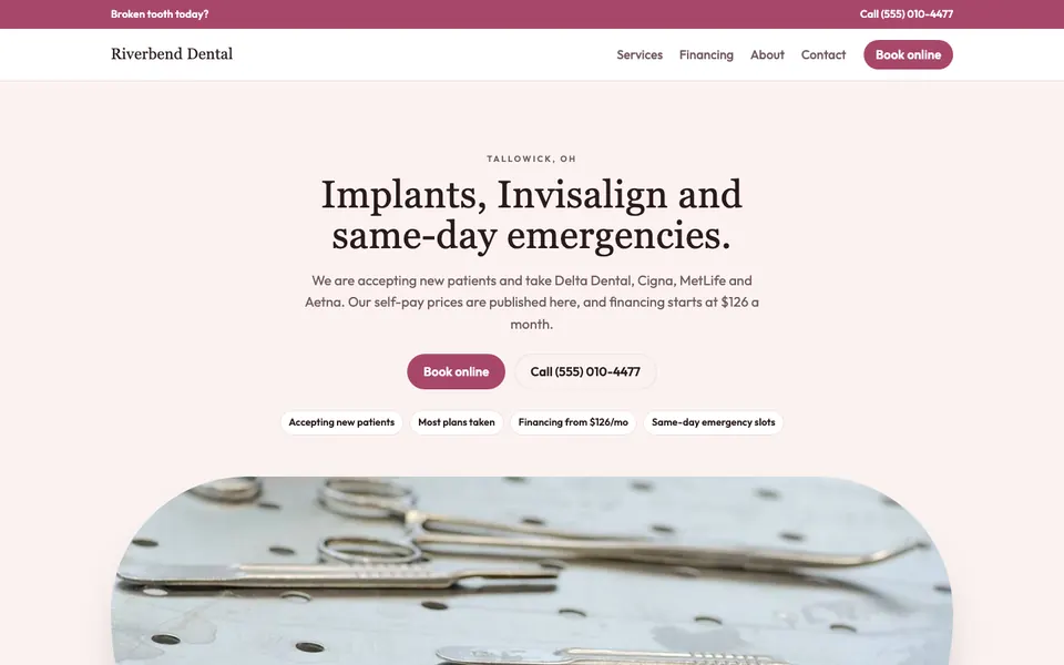 Dentists website in the Boutique design
