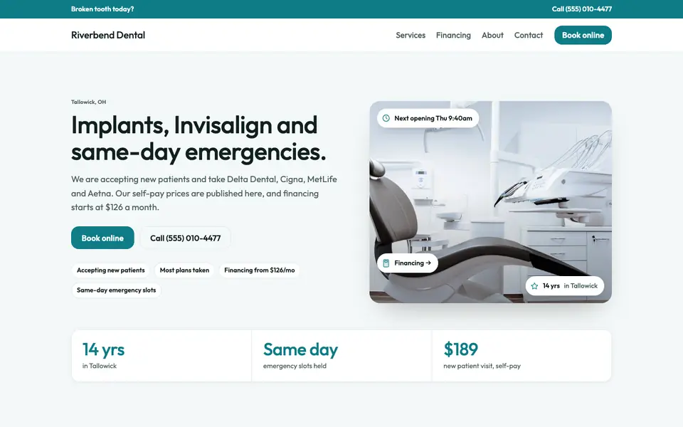 Dentists website in the Clinical design