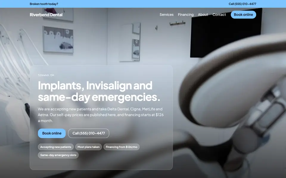 Dentists website in the Frosted Glass design