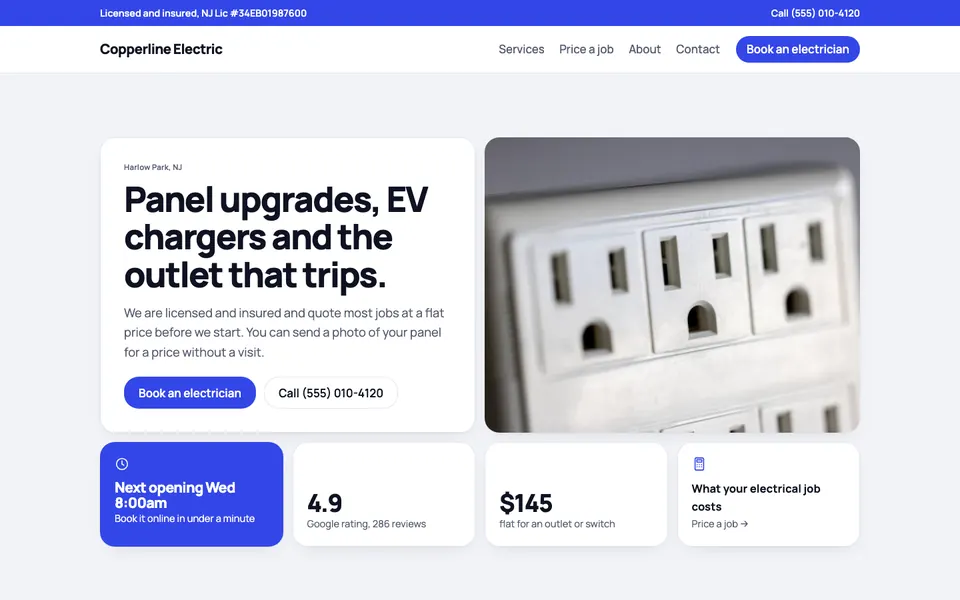 Electricians website in the Bento design