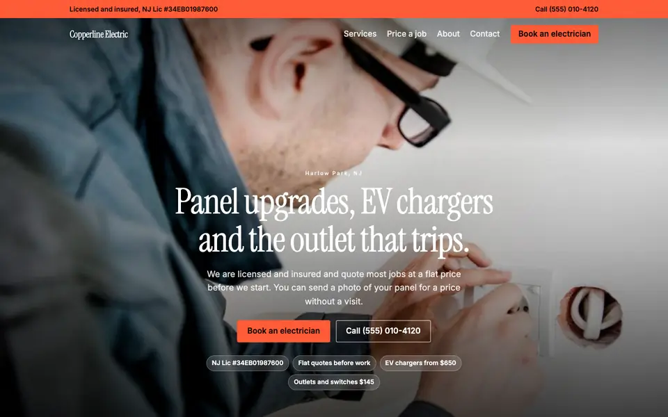 Electricians website in the Cinematic design