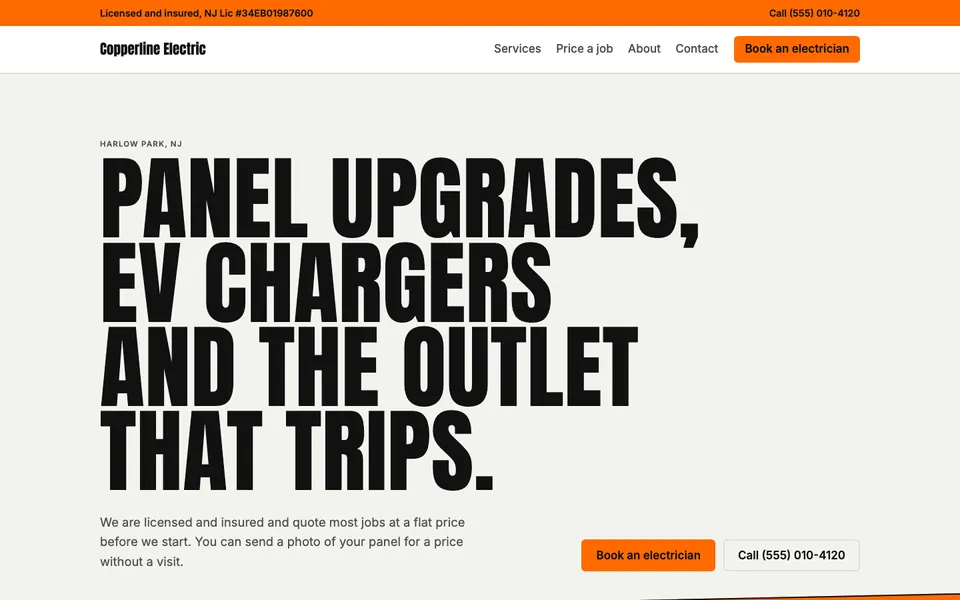 Electricians website in the Kinetic Type design