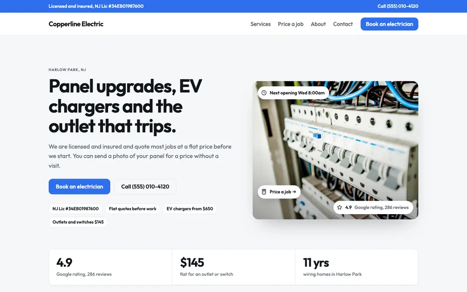 Electricians website in the Modern design