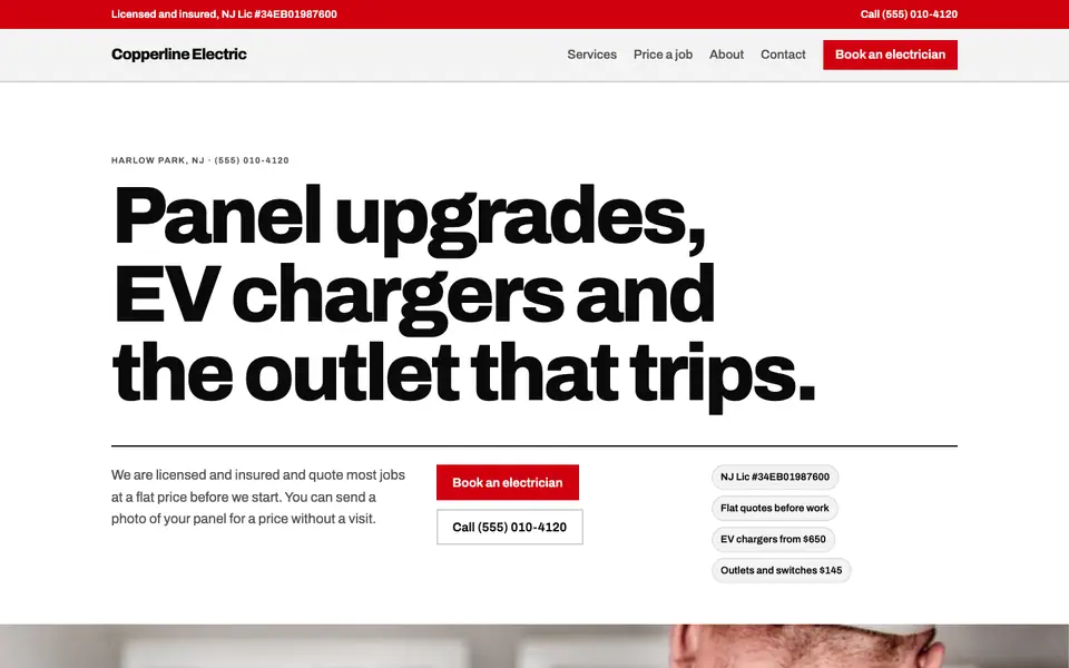 Electricians website in the Swiss Grid design