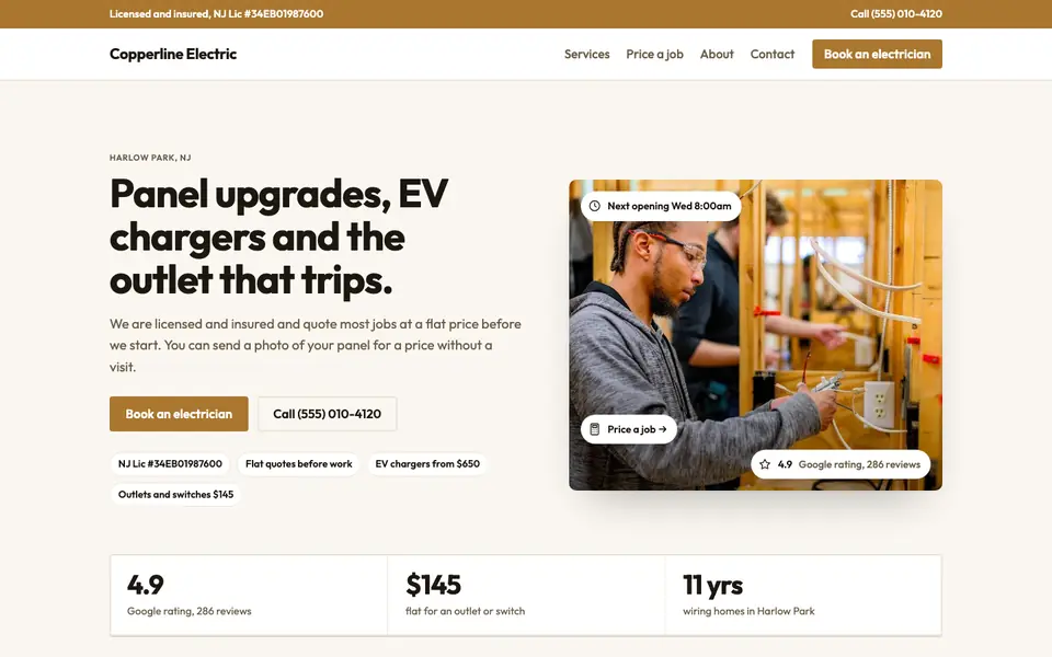 Electricians website in the Utility design