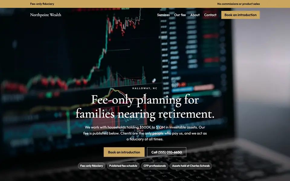 Financial Advisors website in the Dark Luxe design