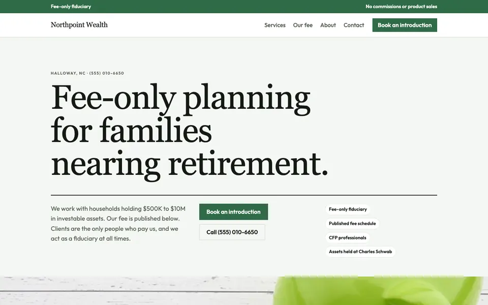 Financial Advisors website in the Editorial design