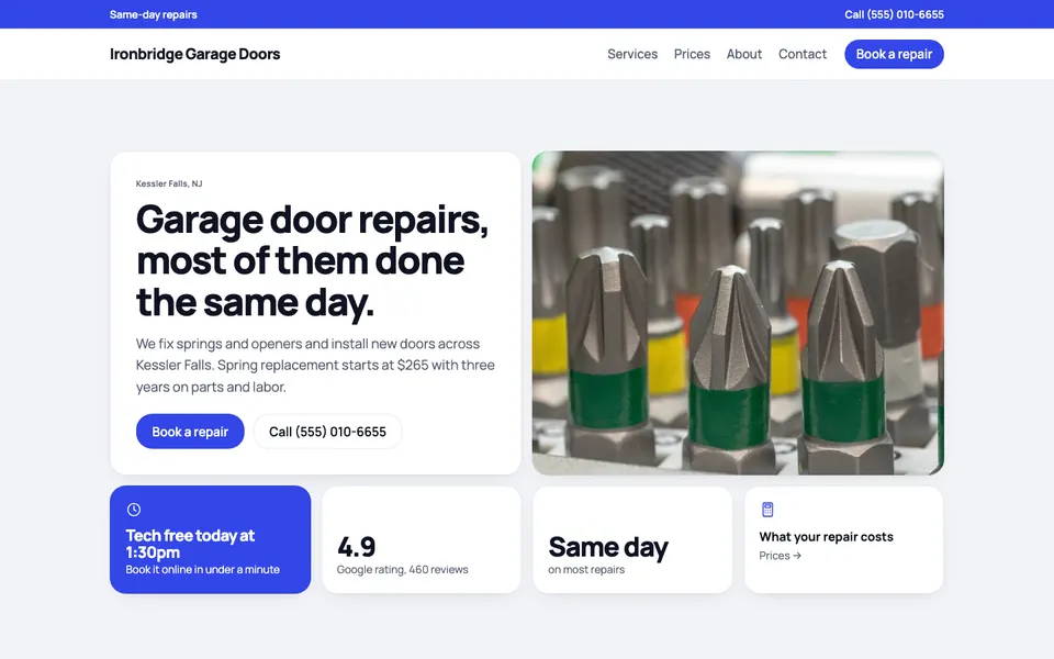 Garage Door Companies website in the Bento design