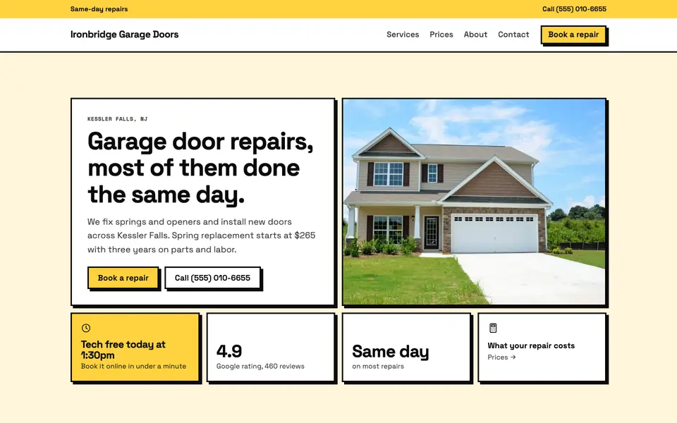 Garage Door Companies website in the Neo-Brutalist design