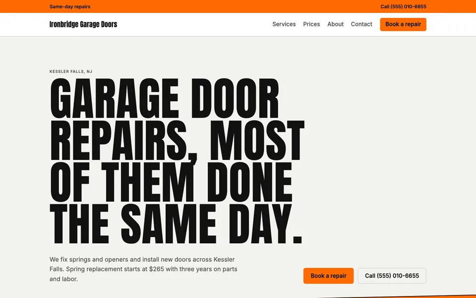 Garage Door Companies website in the Kinetic Type design