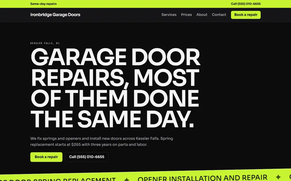 Garage Door Companies website in the Mono Neon design