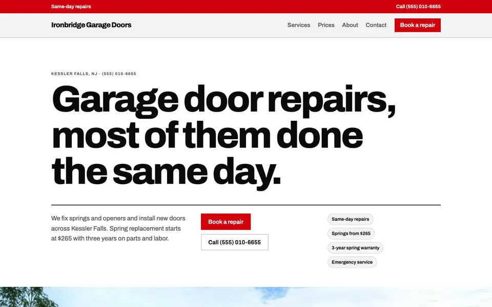 Garage Door Companies website in the Swiss Grid design
