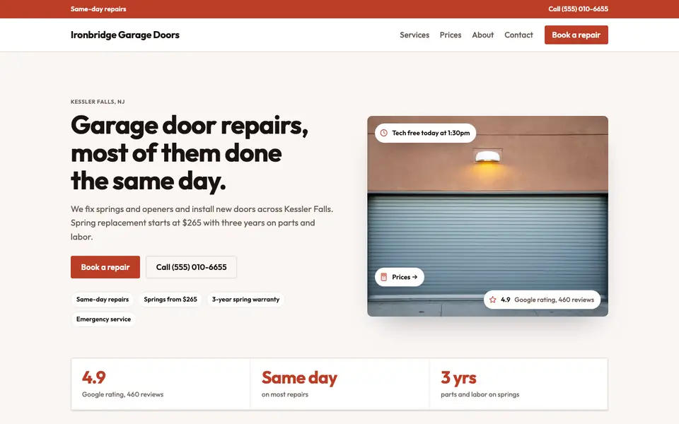 Garage Door Companies website in the Utility design