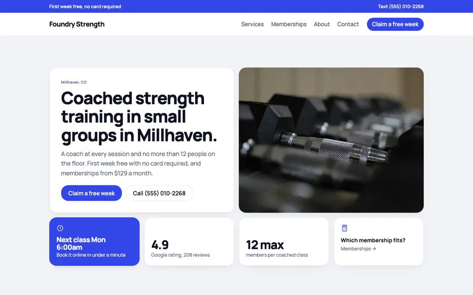 Gyms & Fitness Studios website in the Bento design