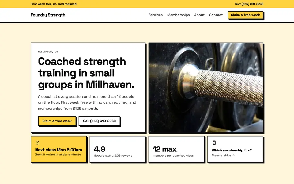 Gyms & Fitness Studios website in the Neo-Brutalist design
