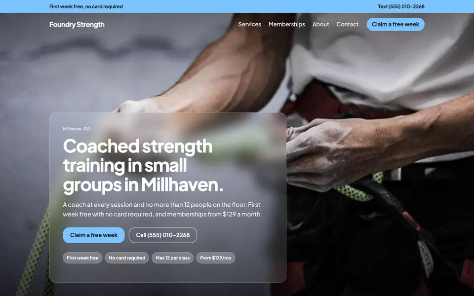 Gyms & Fitness Studios website in the Frosted Glass design