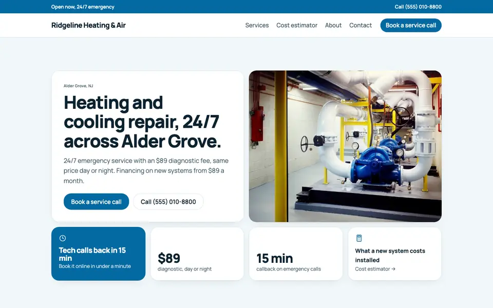 HVAC Companies website in the Bento design