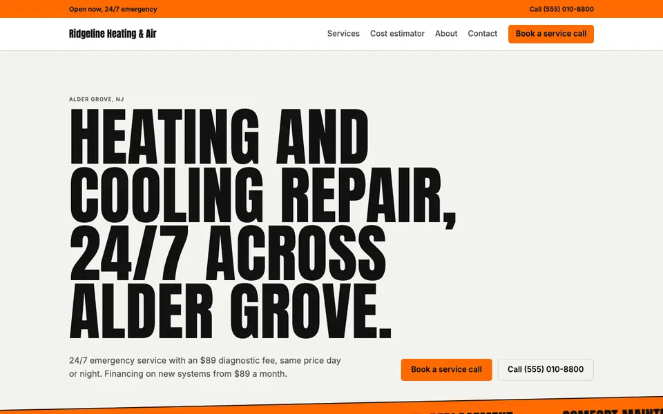 HVAC Companies website in the Kinetic Type design