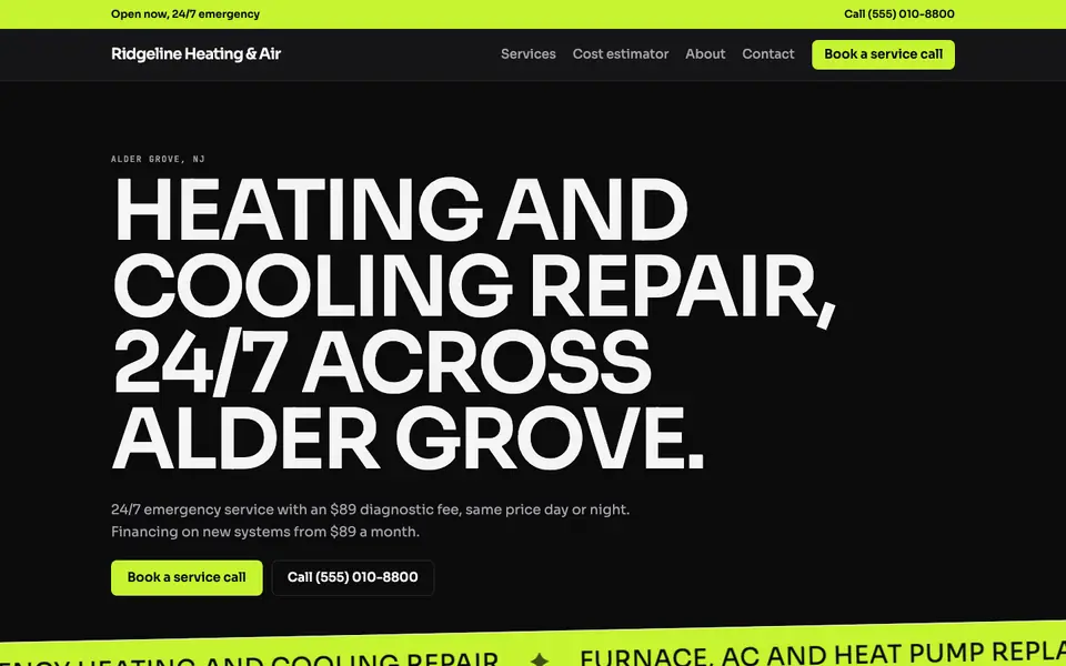HVAC Companies website in the Mono Neon design
