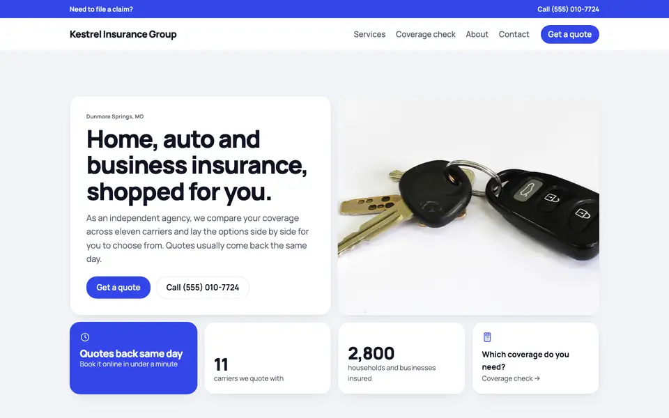 Insurance Agencies website in the Bento design