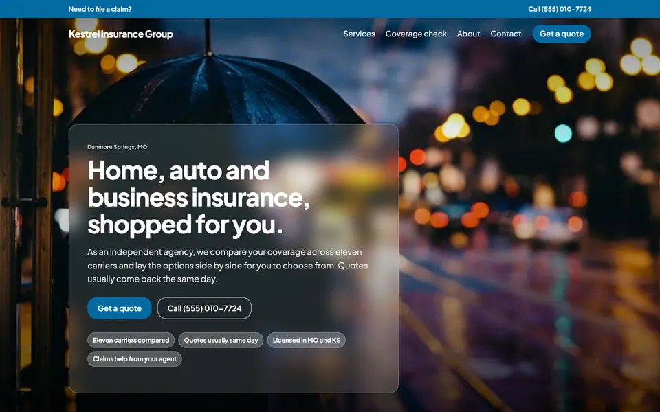 Insurance Agencies website in the Frosted Glass design