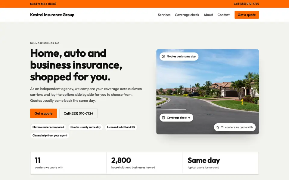 Insurance Agencies website in the Utility design