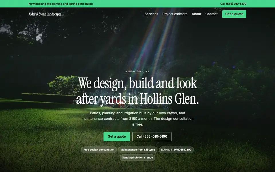 Landscaping & Lawn Care website in the Cinematic design