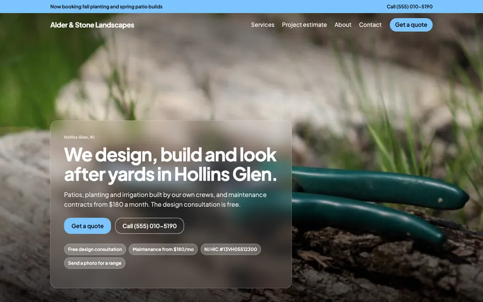 Landscaping & Lawn Care website in the Frosted Glass design