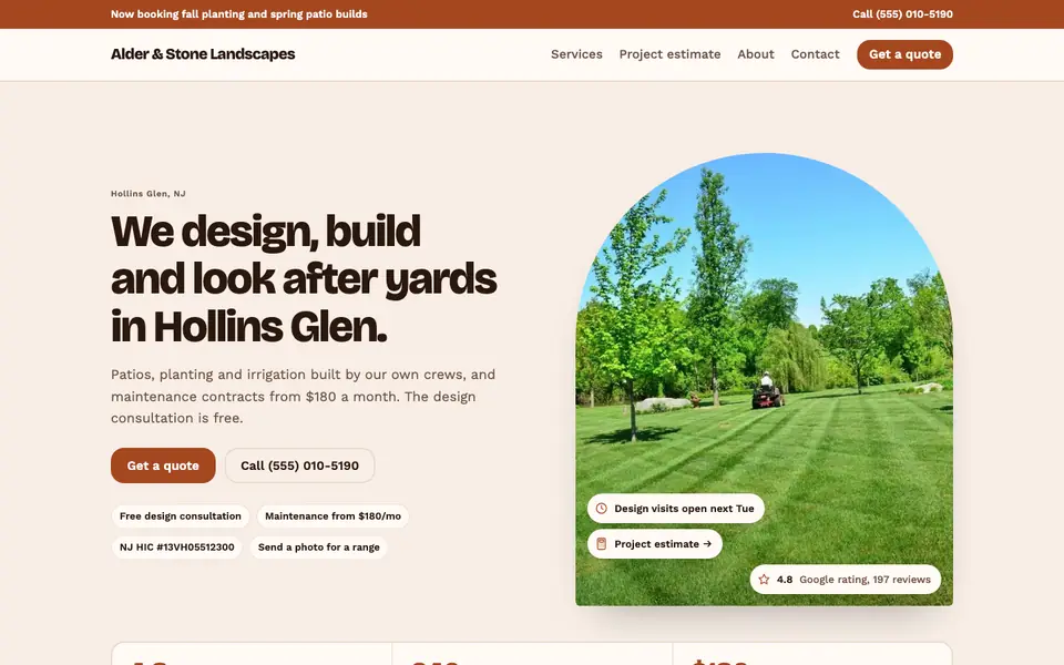 Landscaping & Lawn Care website in the Retro Warm design