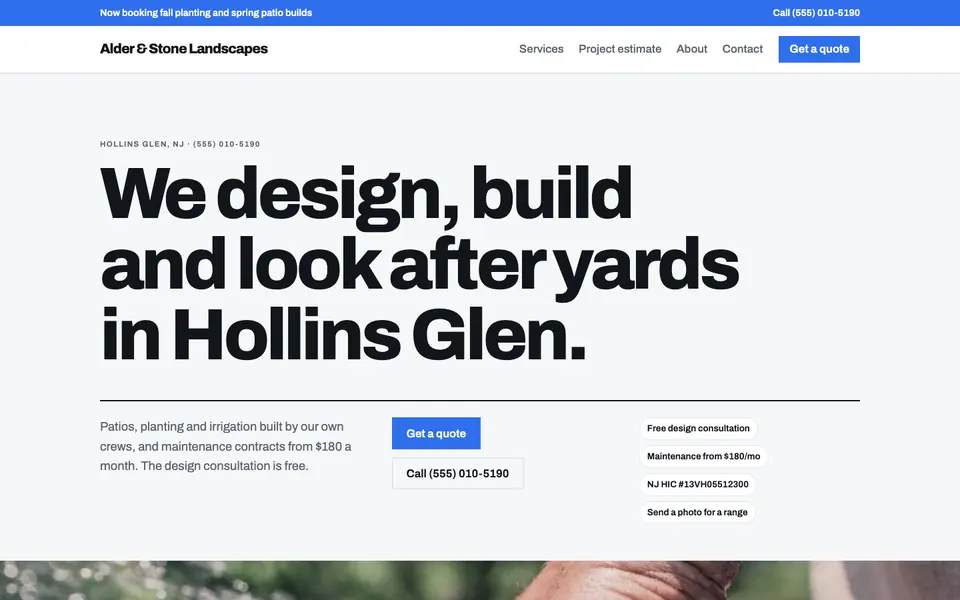 Landscaping & Lawn Care website in the Swiss Grid design