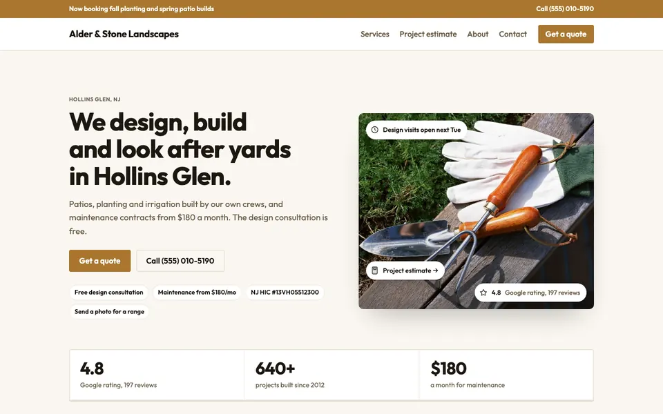 Landscaping & Lawn Care website in the Utility design