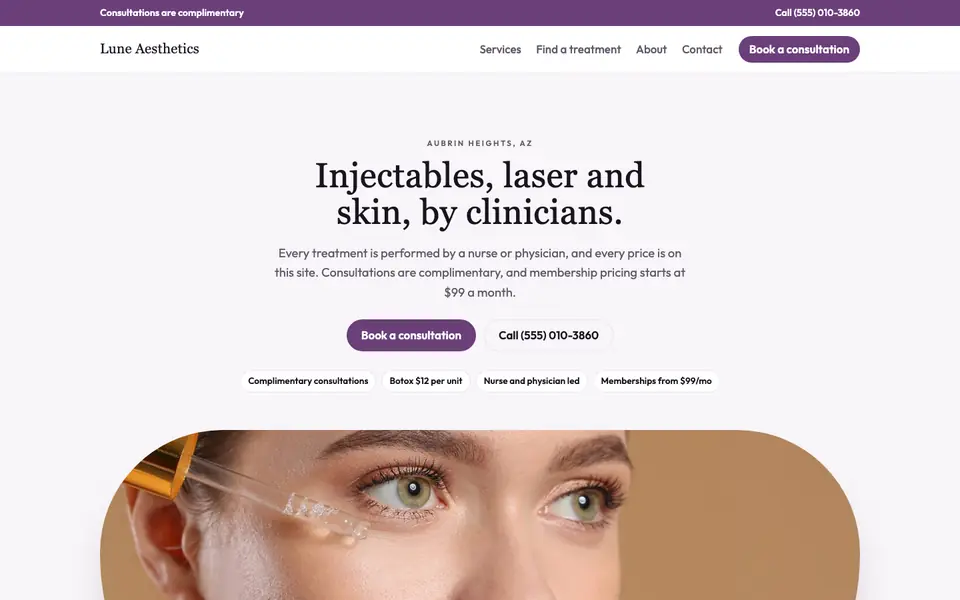 Med Spas website in the Boutique design