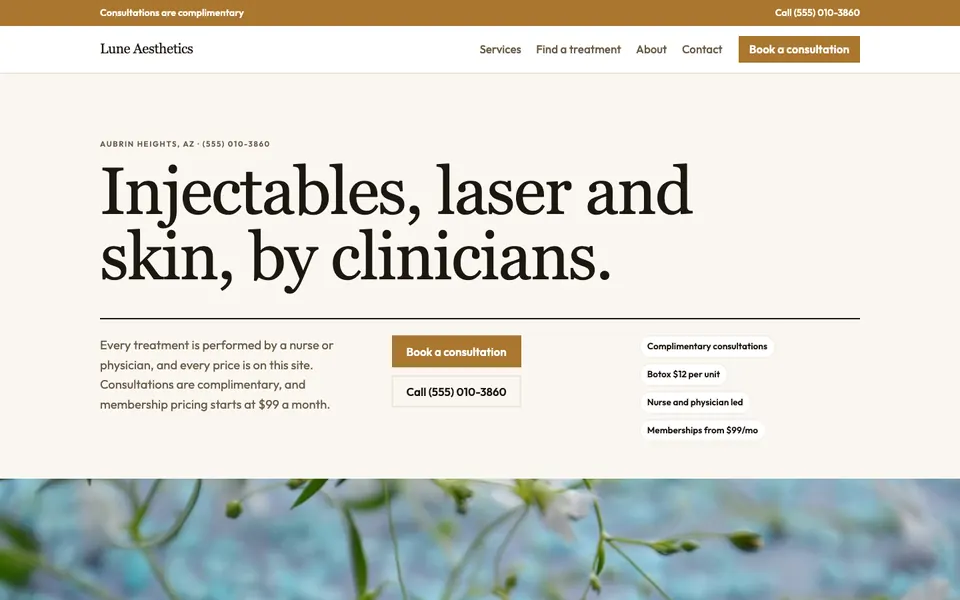 Med Spas website in the Editorial design