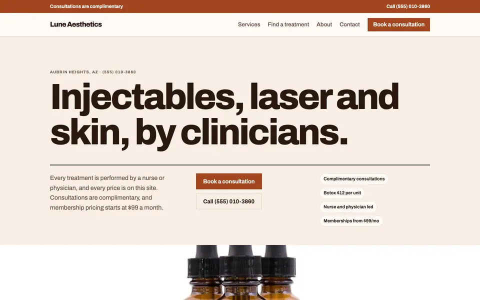 Med Spas website in the Swiss Grid design